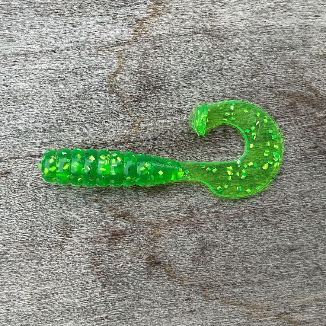2" Curly Tail Kicker Chartreuse Shiner(8 Pack)