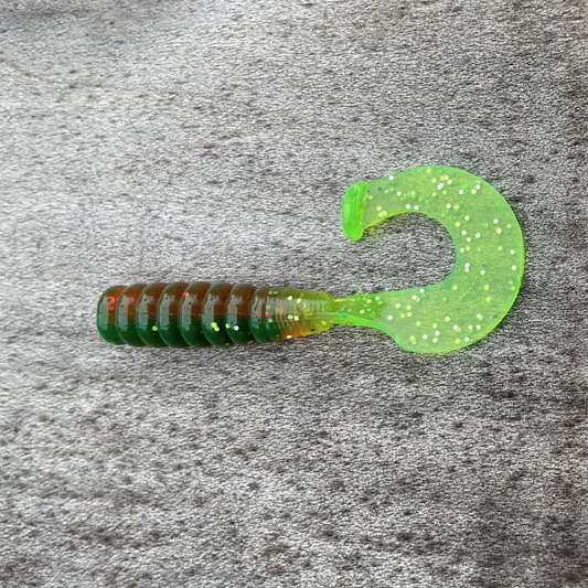 2" Curly Tail Kicker Red Silver Flake Tricky Truth (8 Pack)