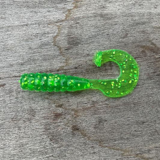2" Curly Tail Kicker Chartreuse Shiner(8 Pack)