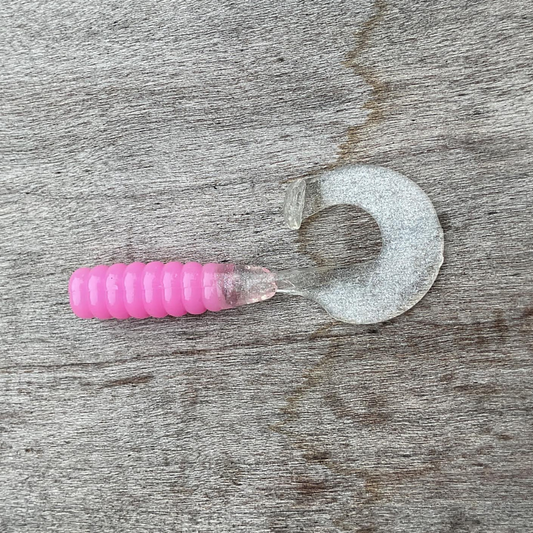 2" Curly Tail Grub Pink & Pearl (8 Pack)